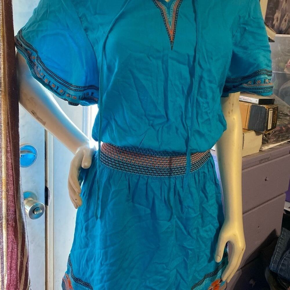 Womens Ariat Cinch Waist Dress Short Sleeve Cowgirl Western Blue Size XS